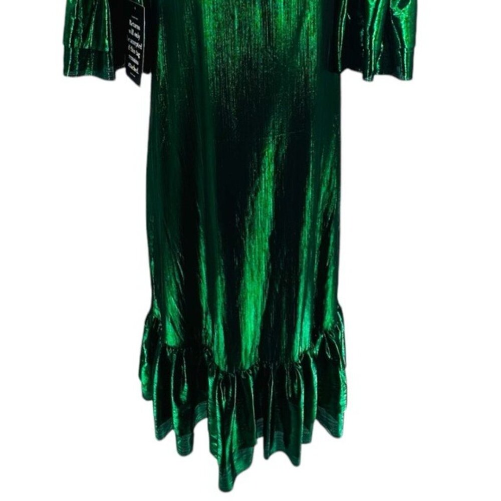 Pomander Place | NEW Emerald Crinkle Lurex Lillith Maxi Dress Size L - Picture 10 of 12